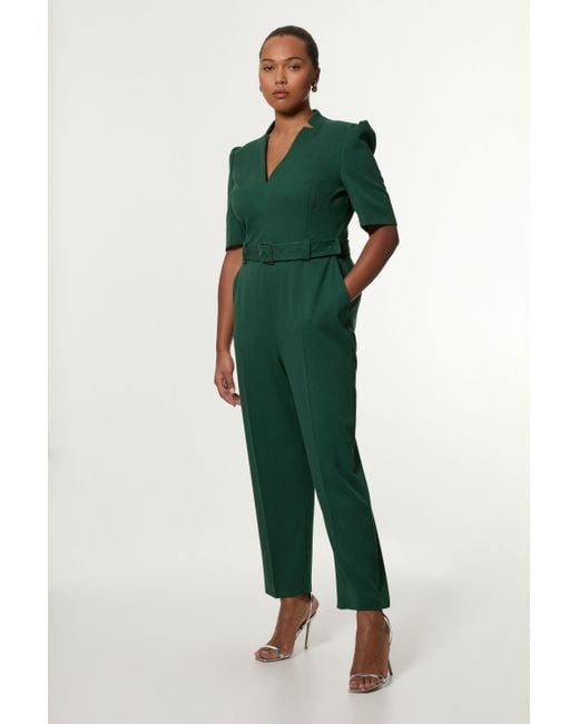 Karen Millen Green Plus Size Structured Crepe Forever Belted Jumpsuit
