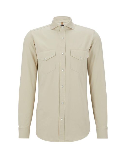 Boss Natural Collared Neck Shirt Collar Long Sleeve for men