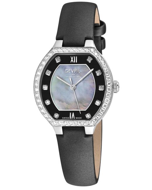 Gevril Black Lugano Luxury Swiss Diamond Mop Dial 316L Genuine Italian Leather Watch