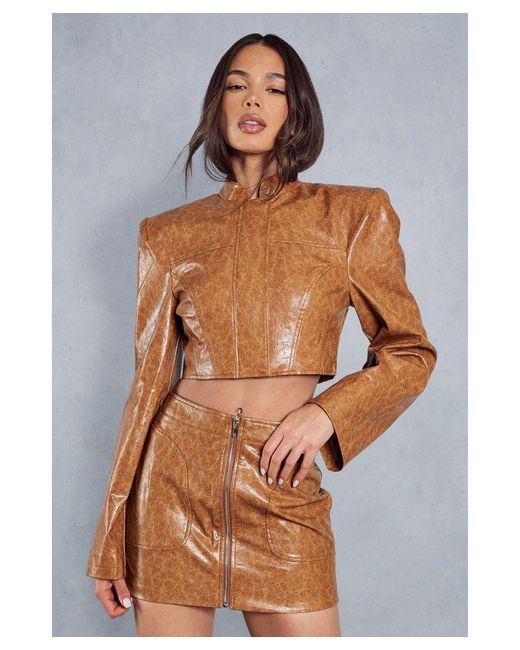 MissPap Brown Crackled Leather Look Micro Mini Skirt