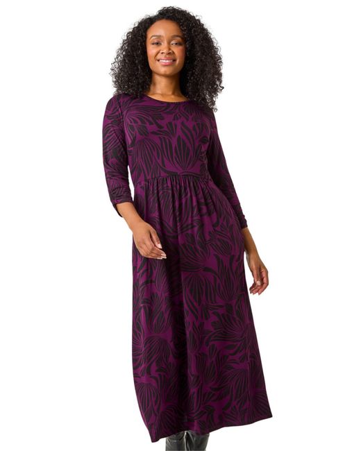 Roman Purple Petite Swirl Print Stretch Midi Dress