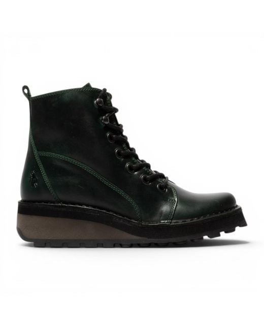 Fly London Black Leather Lace-Up Ankle Boots