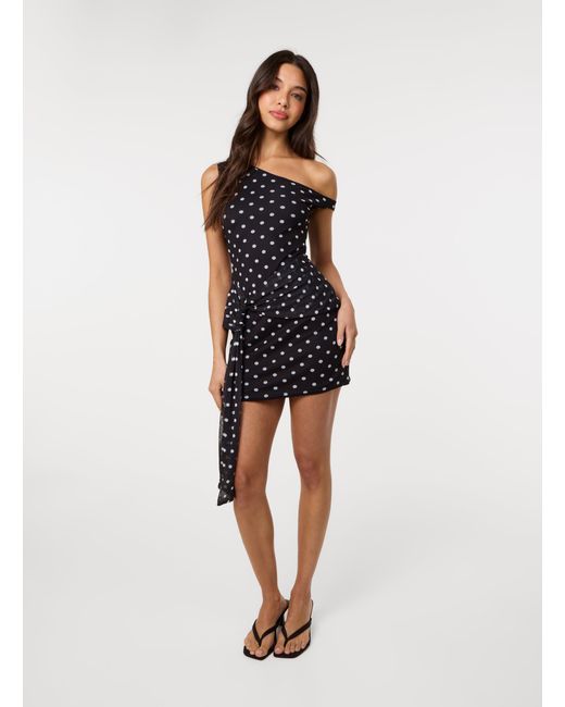 Pink Vanilla Blue Polka Dot Tie Side Mesh Bodycon Dress