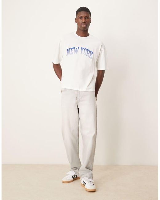 ASOS White Boxy Oversized T-Shirt With New York Embroidery for men