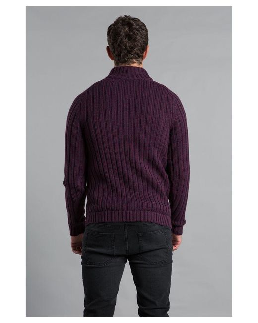 Kensington Eastside Purple Cable Knit Half-Zip Jumper for men