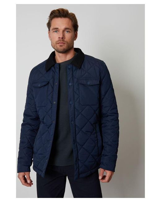 Threadbare Blue Showerproof Quilted Microfleece Lined Collared Jacket for men