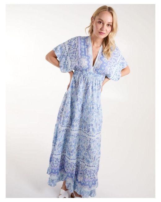 Blue Vanilla Blue Angel Sleeve V Neck Tassel Back Maxi Dress