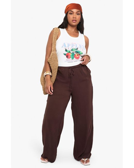 Boohoo Red Plus Cheesecloth Wide Leg Beach Trousers