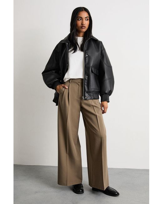 Warehouse Natural Double Pleat Wide Leg