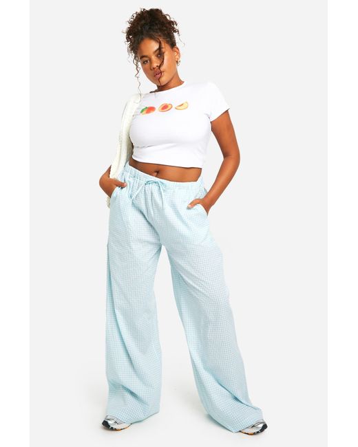 Boohoo Blue Plus Elasticated Waist Gingham Trouser