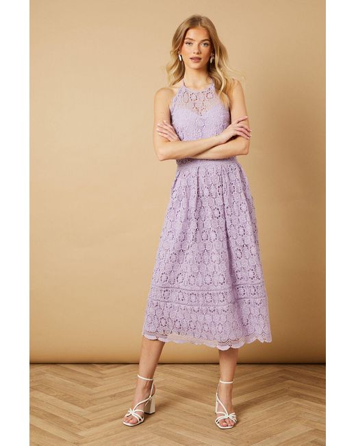 Oasis Purple Lace Detail Halterneck Midi Dress
