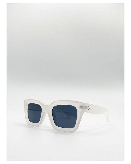 SVNX Blue Oversized Matte Clear Frame Cat Eye Sunglasses