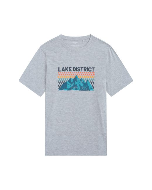 Mountain Warehouse Blue Regional Lake District T-Shirt Crew Neck Breathable Everyday Tee Cotton for men