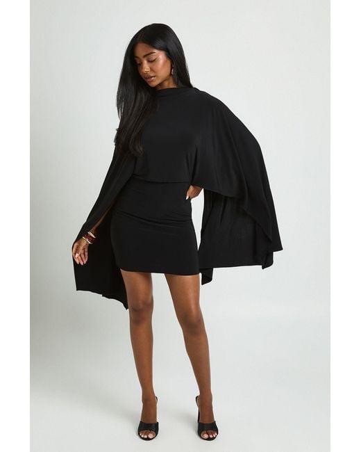 Boohoo Black Cape Sleeve Bodycon Mini Dress