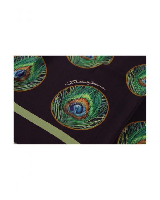 Dolce & Gabbana Green Peacock Feather Dg Printed Square Handkerchief Scarf Silk for men