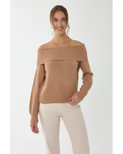 Hiccup Natural Off Shoulder Knit Sweater