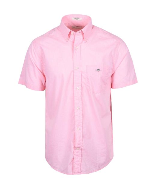 Gant Pink Reg Poplin Short Sleeve Shirt Washed Cotton for men