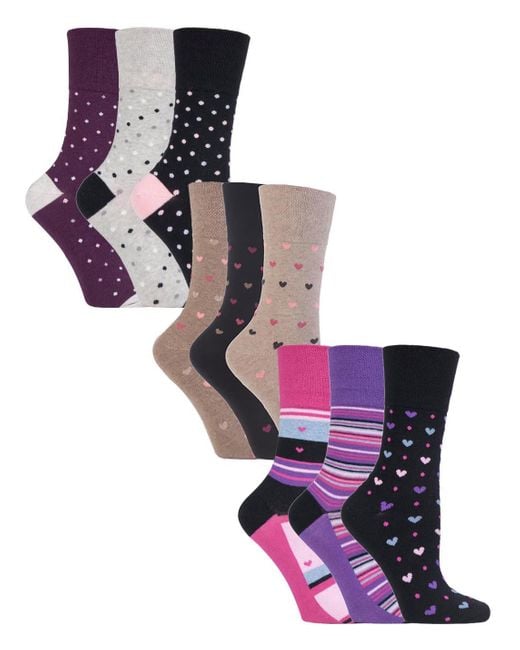 Gentle Grip Purple 9 Pair Multipack Ladies Cotton Crew Non Elastic Socks