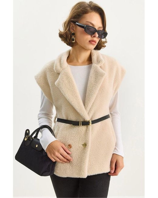 Bianco Lucci Natural Plush Knitted Waistcoat