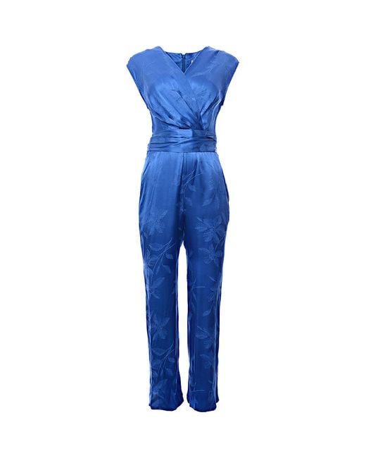 Closet Blue Wrap Front Satin Jacquard Jumpsuit