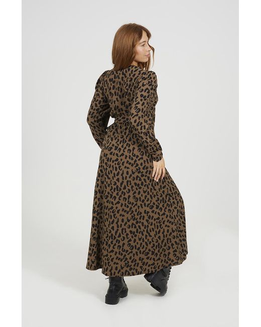 Brave Soul Brown Leopard Print Long Sleeve Maxi Wrap Dress