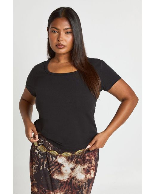 Boohoo Black Plus Basic Square Neck Short Sleeve Top