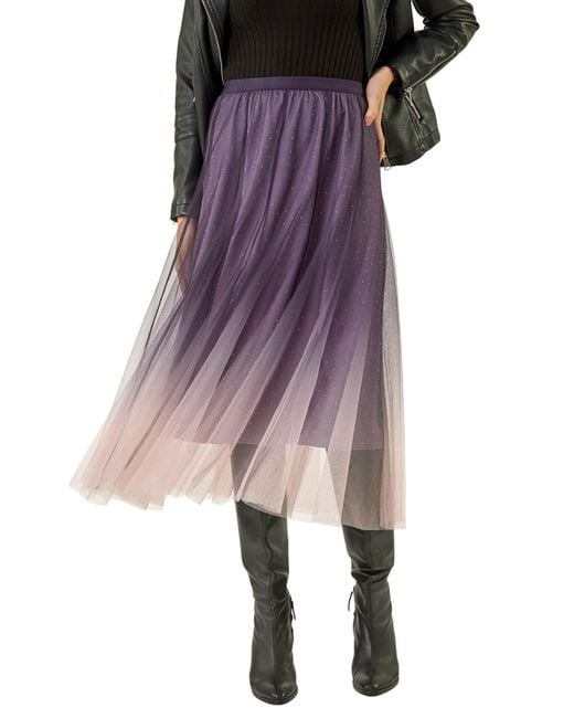 Roman Purple Ombre Dip Dye Mesh Layered Skirt