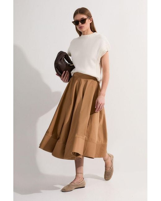 Karen Millen Natural Cotton Tailored Full Skirt