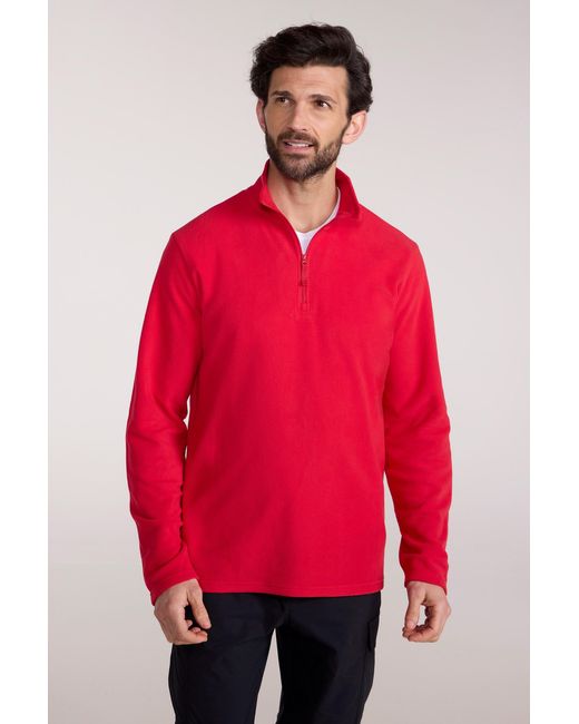 Mountain Warehouse Red 'Camber Ii' Half Zip Fleece Top Antipill Breathable Casual Winter Sweater for men