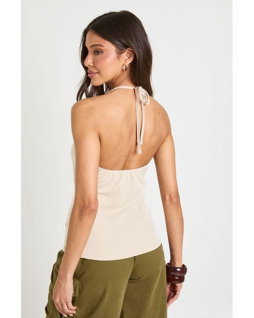 Boohoo Green Premium Peached Rib Tie Back Halterneck Crop Top