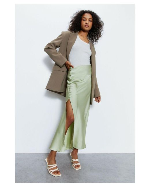 Warehouse Green Button Down Midi Split Skirt