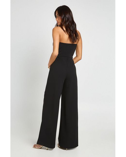 Boohoo Black Bandeau Belt Detail Straight Leg Jumpsuit
