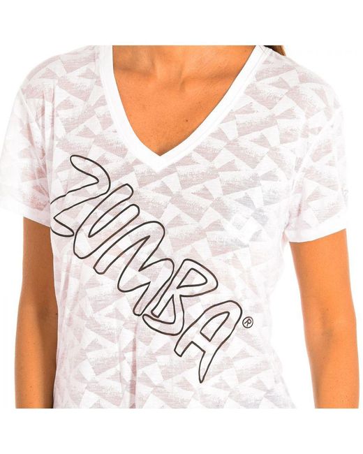 Zumba White Sports T-Shirt With Short Sleeves And V-Neck Z1T00587