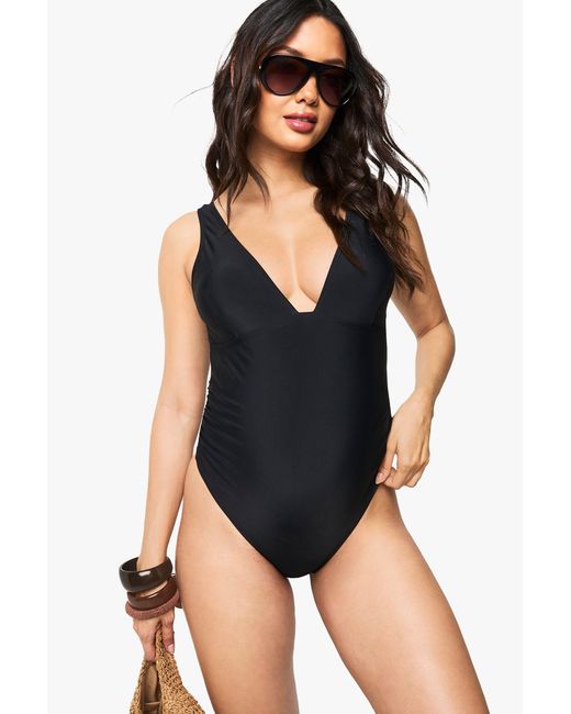 Boohoo Black Maternity Tummy Control Plunge Swimsuit
