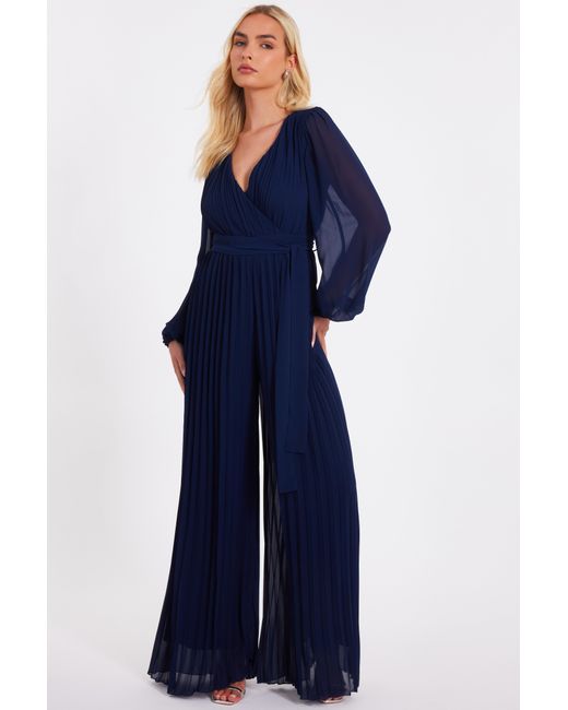 Quiz Blue Chiffon Pleated Jumpsuit