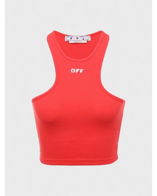Off-White c/o Virgil Abloh Red Off Stamp Ribbed Rowing Top