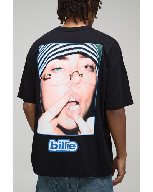 BoohooMAN Black Oversized Billie Eilish License Printed T-Shirt Cotton for men