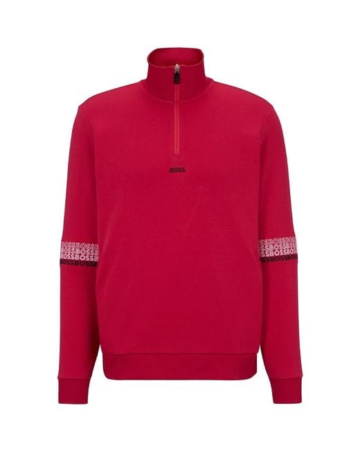 Boss Red Zip Neck Long Sleeve Sweatshirt for men