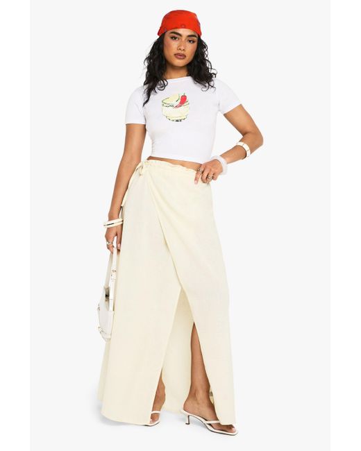 Boohoo Natural Linen Look Tie Waist Wrap Maxi Skirt