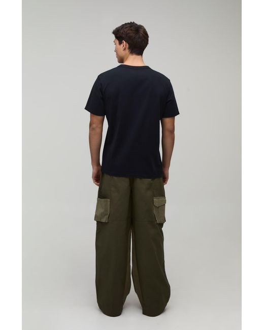 BoohooMAN Green Parachute Fit Contrast Ripstop Cargo Trousers for men