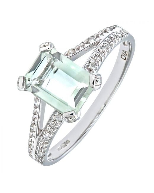 DIAMANT L'ÉTERNEL Metallic 9Ct Emerald Cut Amethyst Ring With Diamond Shoulders