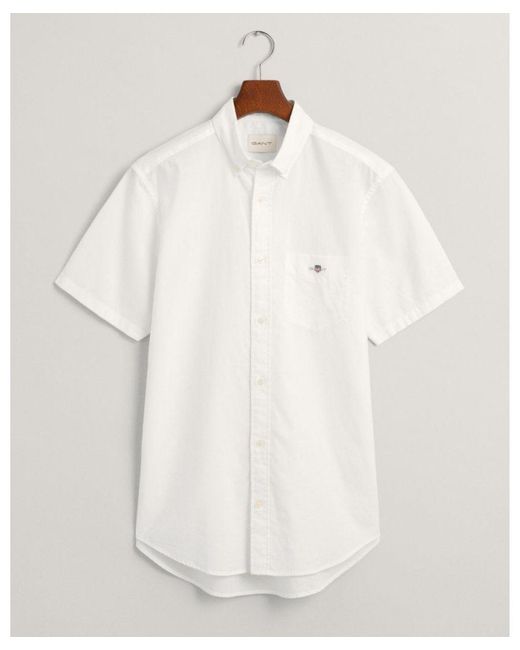 Gant White Regular Fit Cotton Linen Short Sleeve Shirt for men