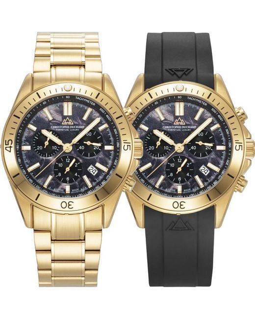 Christophe Duchamp Metallic Metorite Dial With Metal Bracelet/ Interchangeable Rubber Strap for men