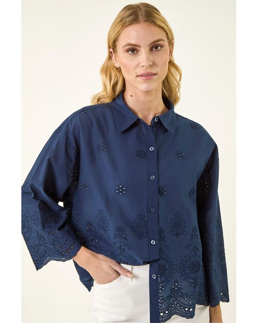 Roman Blue Broderie Hem Buttoned Shirt
