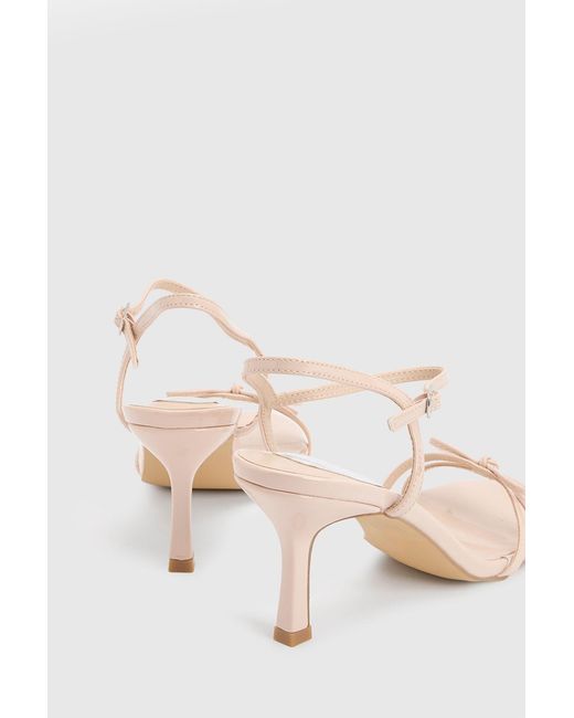 Oasis Pink Scarlett Faux Leather 2 Part Bow Trim Medium Heeled Sandals
