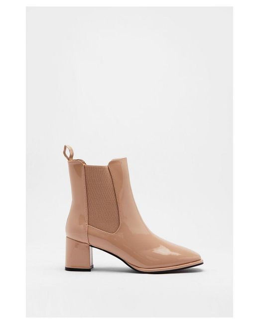 Warehouse White Patent Heeled Chelsea Boots