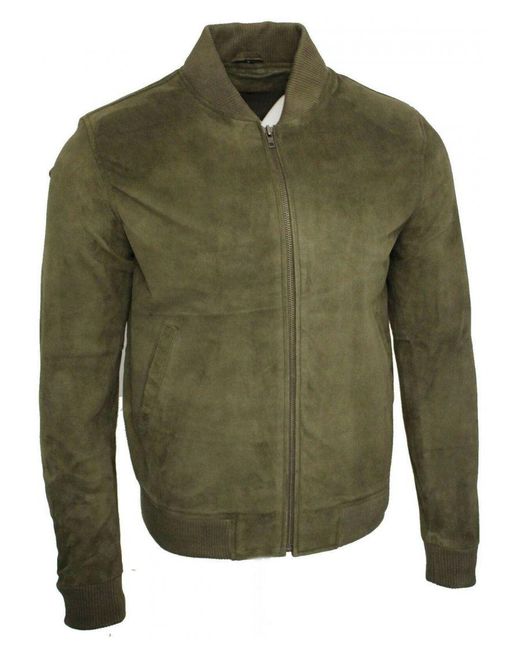 Infinity Leather Green Varsity Soft Suede Bomber Jacket for men