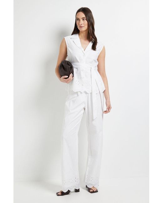 PRINCIPLES White Collared Belted Broderie Top