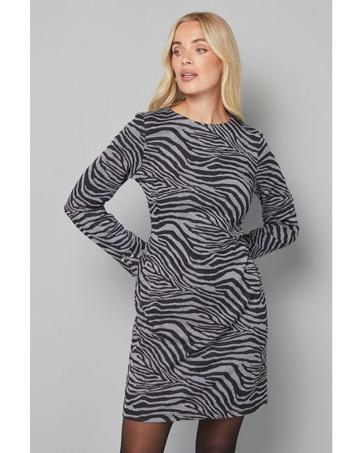 Wallis Gray Petite Animal Ponte Split Sleeve Shift Dres