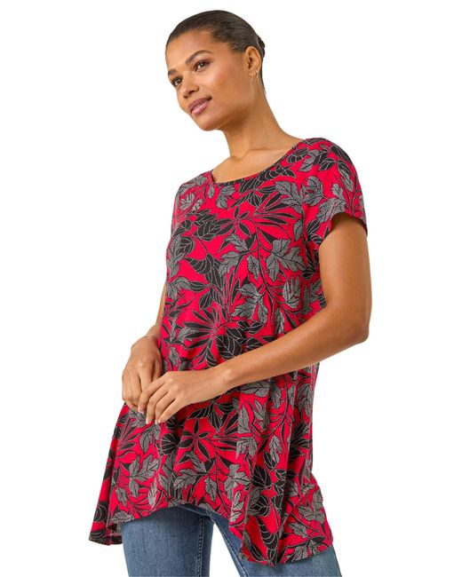 Roman Red Floral Print Hanky Hem Top